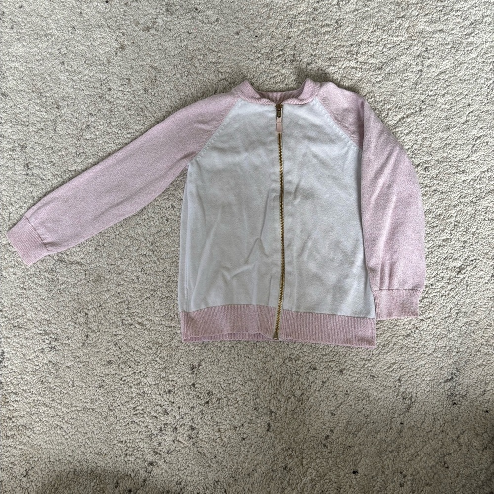 OshKosh B'gosh Pink and White Kids Zip Up Sweatshirt with Gold Zipper Size 5T